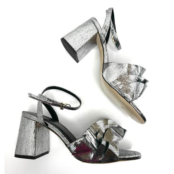 Larroudé Selena Ruffle Ankle Strap Sandal Pump  in pewter Silver sz 9.5 - Picture 4 of 9